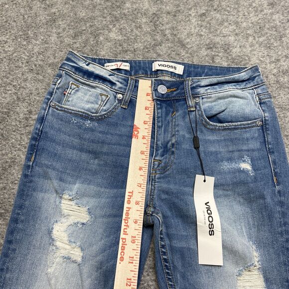 New Vigoss Distressed Thompson Tomboy Skinny Jeans Women's 25 Light Blue Faded - Picture 4 of 9